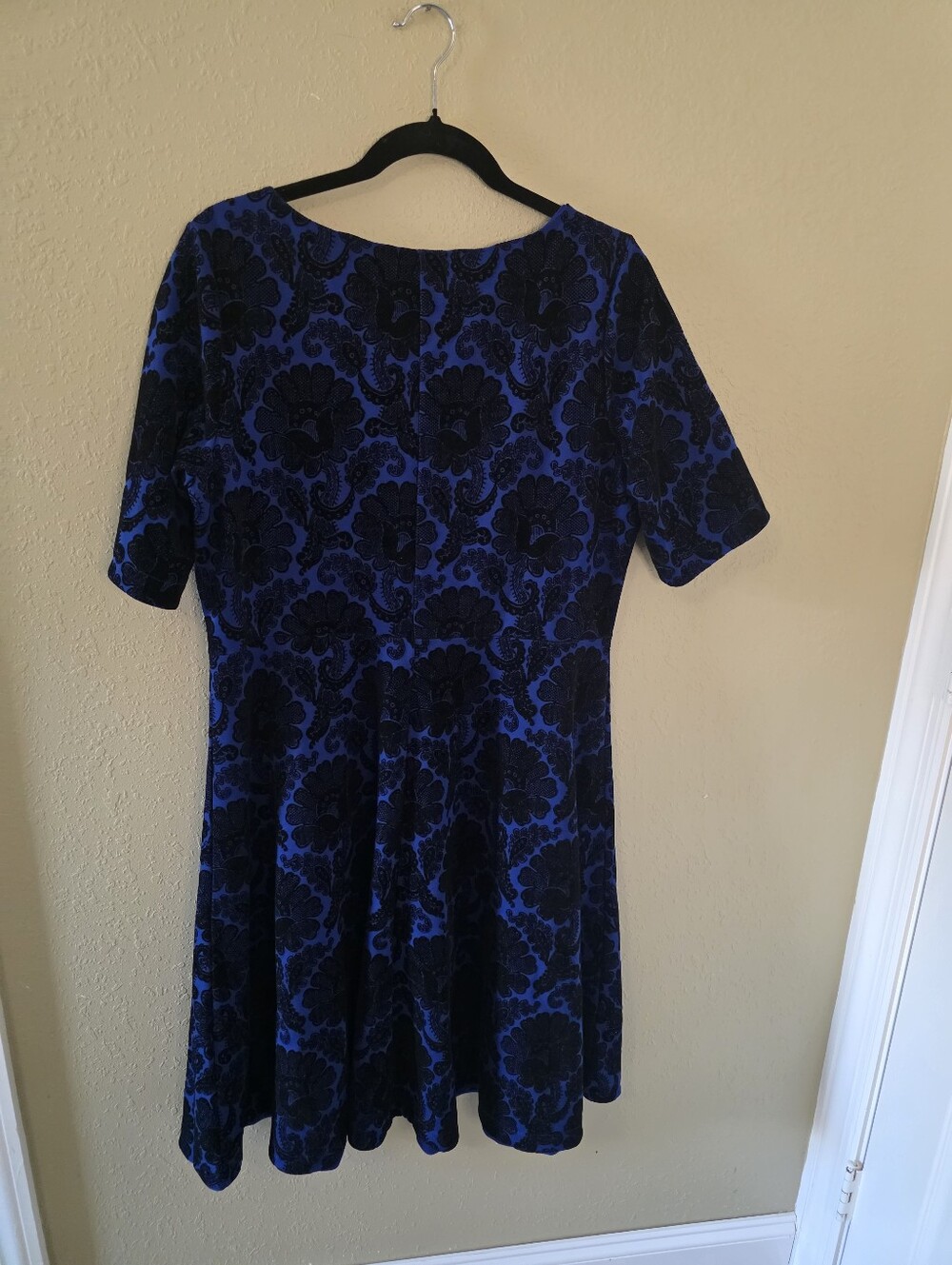 Lands' End Blue Dress with Black Floral Burnout - Picture 4 of 7